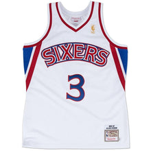 Load image into Gallery viewer, 3 - Mitchell &amp; Ness Philadelphia 76ers #3 Allen Iverson White 1996 Throwback Premium Jersey - White